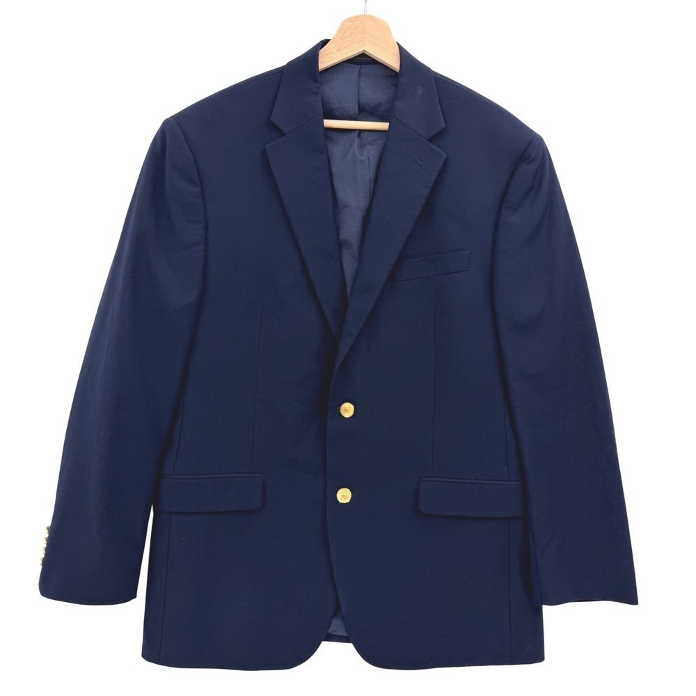 Lauren Ralph Lauren Mens Blazer 40R Wool Navy Blue Gold Heritage Basic Career